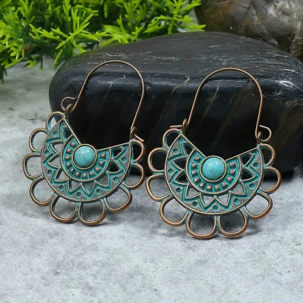 NEW pair BOHO retro turquoise earrings, dangle earrings trendy vintage jewelry